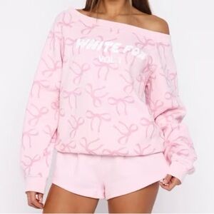White Fox Boutique Pink Off-Shoulder Sweatshirt